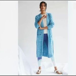 Womens Daily Practice by Anthologie duster cardigan, blue and white marl, Small